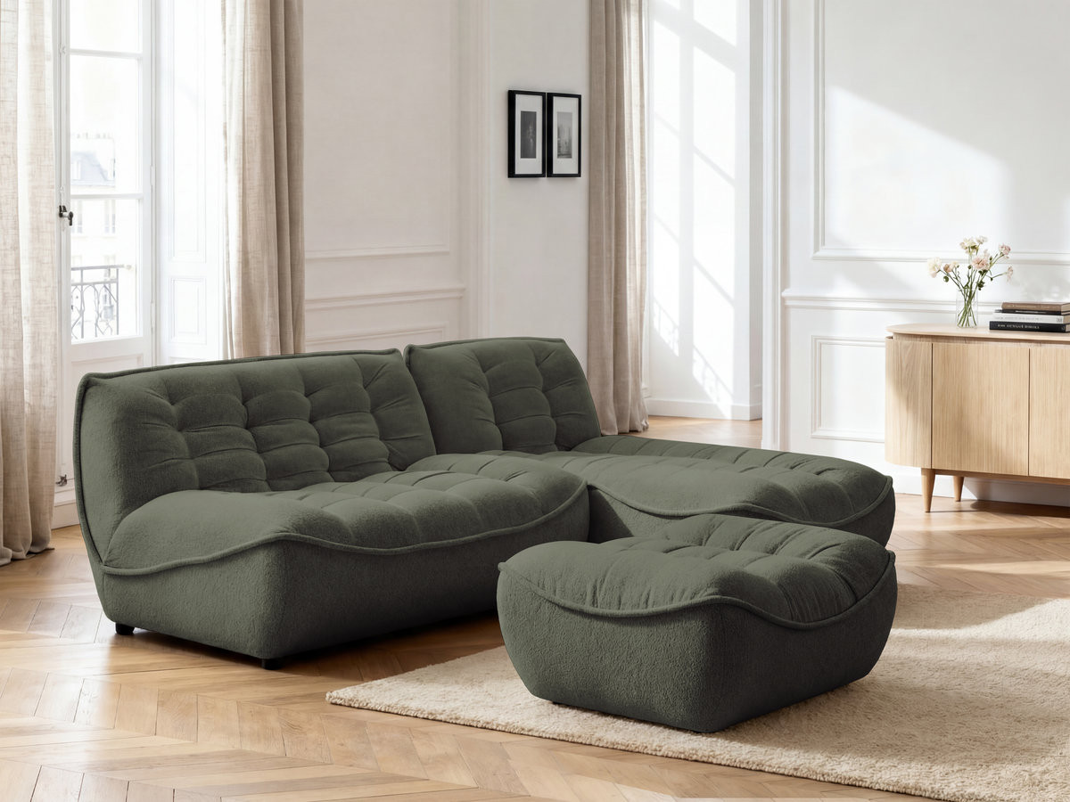 Bobochic Serena Ecksofa mit Pouf Melange-Stoff Grün