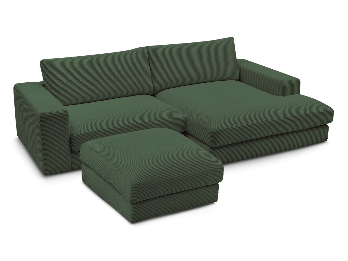 Bobochic Leonard Ecksofa mit Pouf 274 × 159 cm Cordsamt Dunkelgrün Ecke rechts