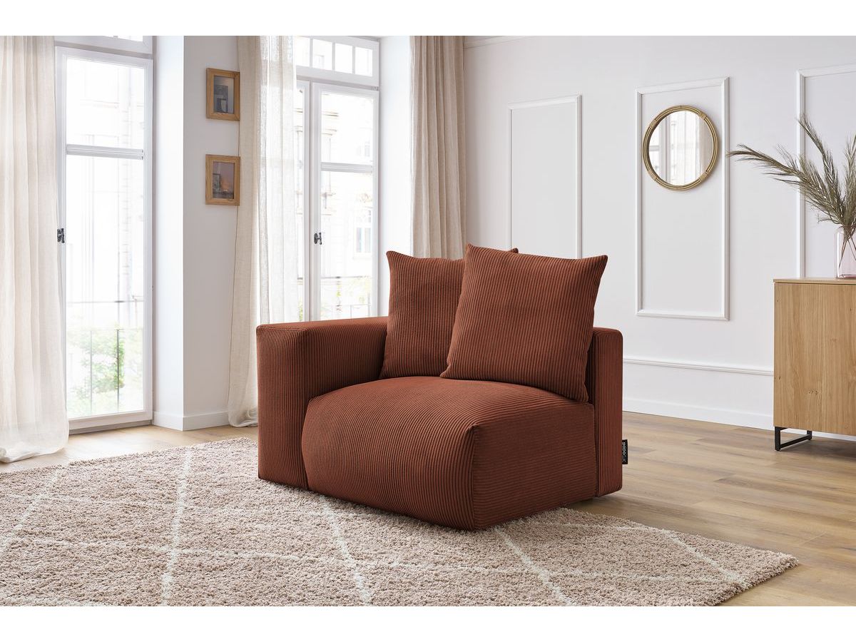 Bobochic Voltaire Sofamodul 1-Sitzer 130 × 100 cm Cordsamt Orange Ecke links