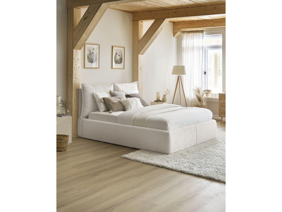 Bobochic Garance Polsterbett mit Bettkasten Bouclé-Stoff Weiß, Liegefläche 140 × 190 cm