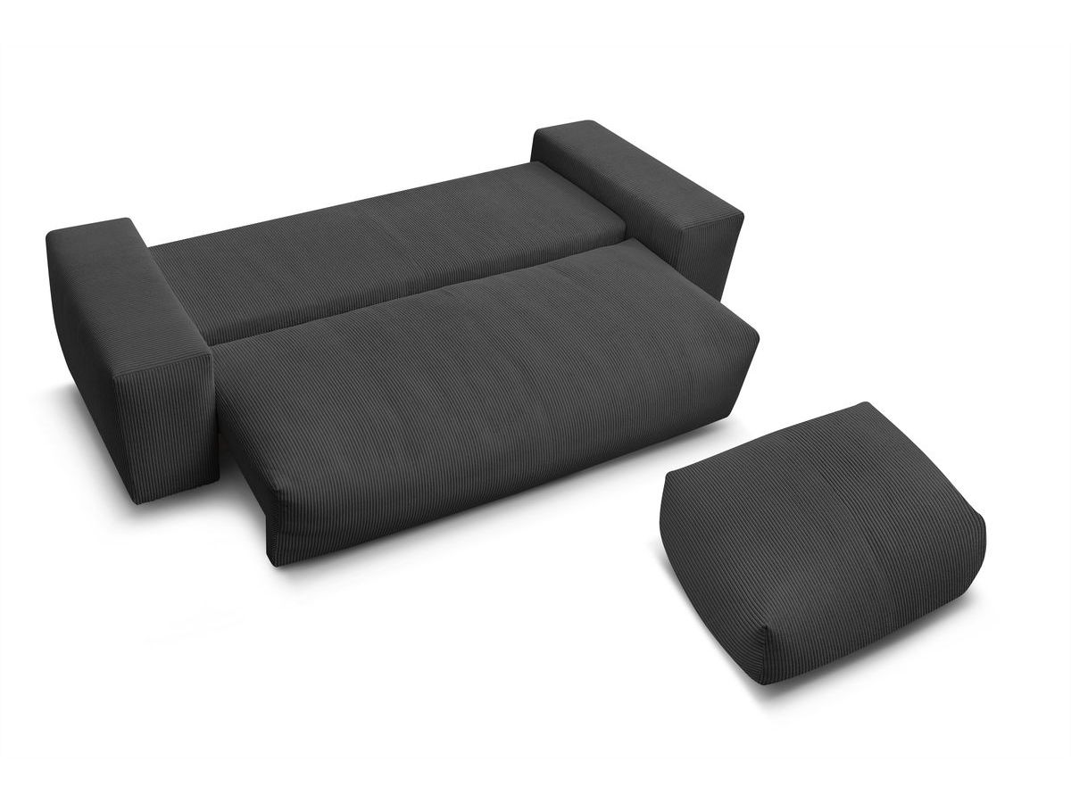 Bobochic Voltaire Schlafsofa 4-Sitzer mit Bettkasten und Pouf Cordsamt Dunkelgrau