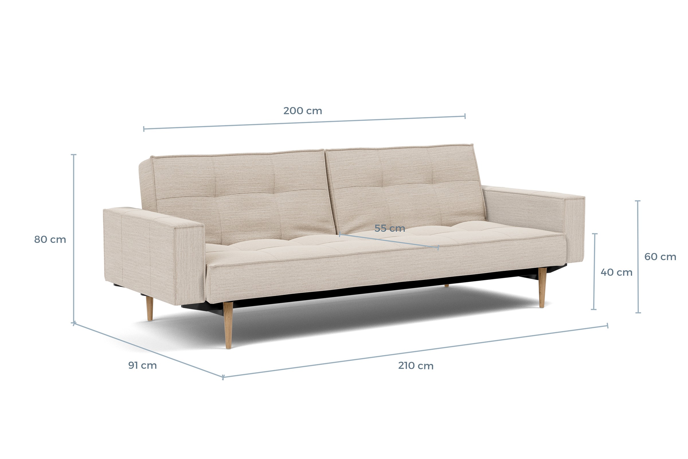 Schlafsofa Splitback mit Armlehnen