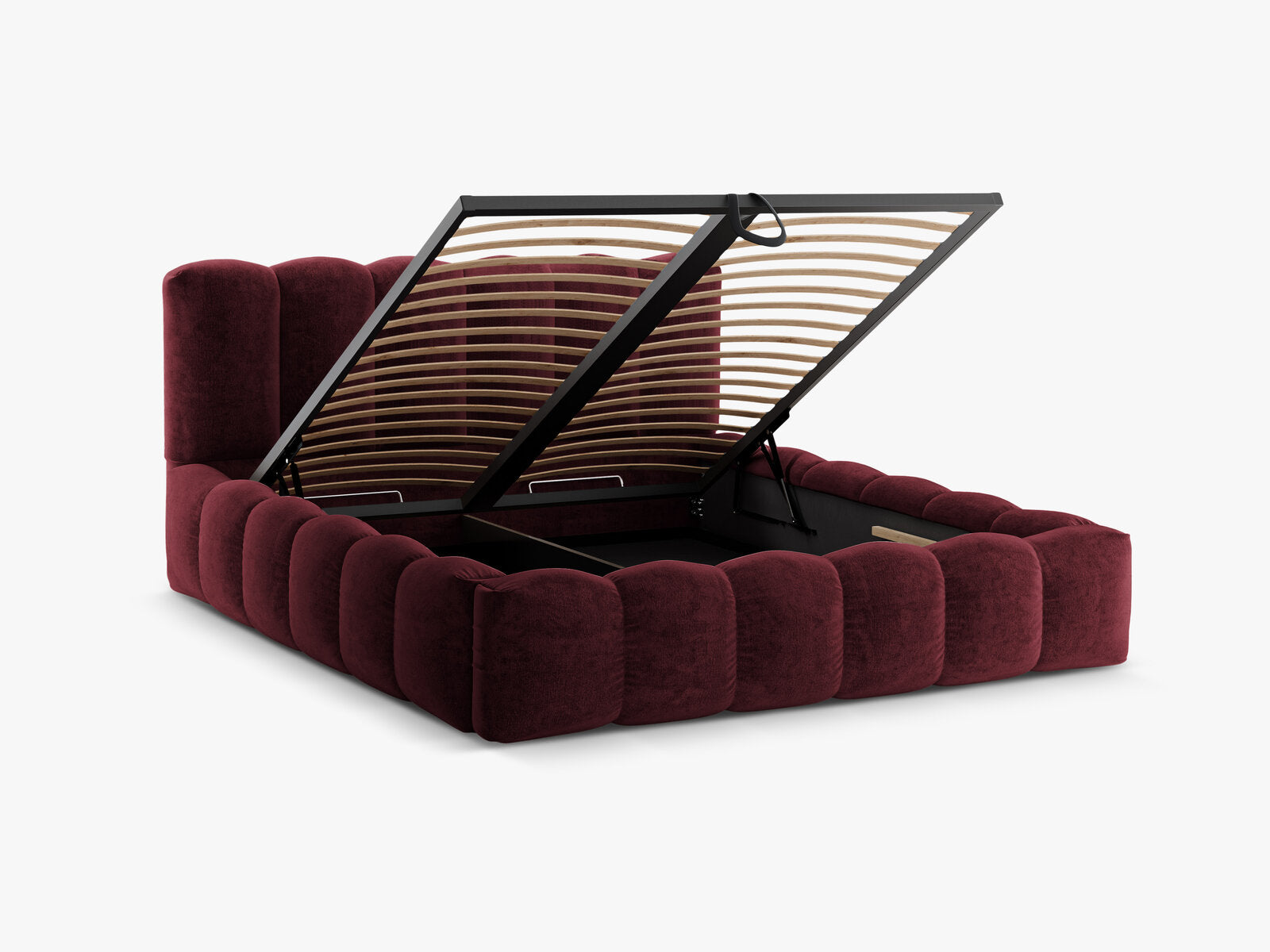 Micadoni Stauraumbett mit Kopfteil Lupine Chenille Perfect Harmony Kirschbaum