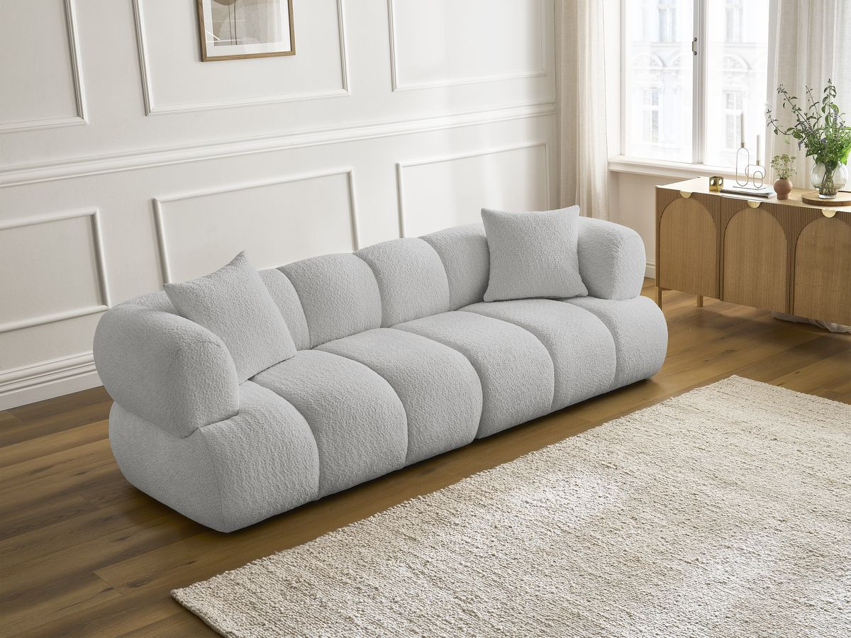 Bobochic Pamira Sofa 3-Sitzer Bouclé-Stoff Hellgrau