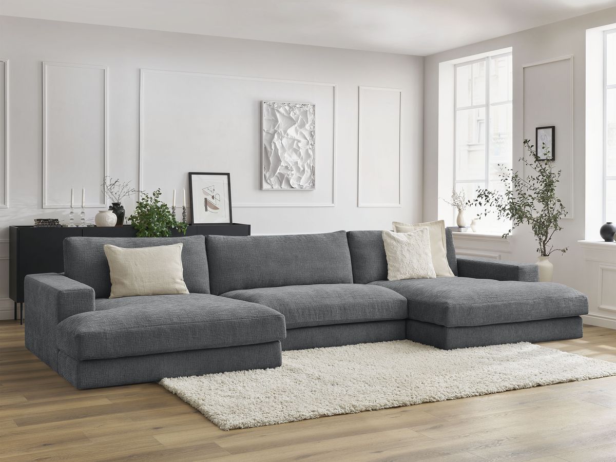Bobochic Leonard Wohnlandschaft 349 × 159 cm Strukturstoff Dunkelgrau