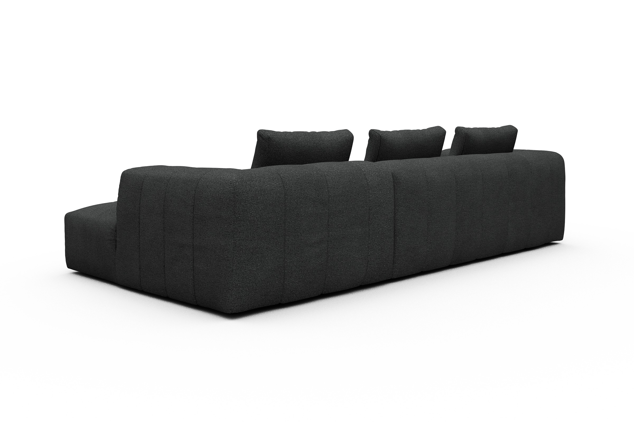 Ecksofa Hugo 2,5-Sitzer Armlehne links mit Chaiselongue Boucle-Charcoal