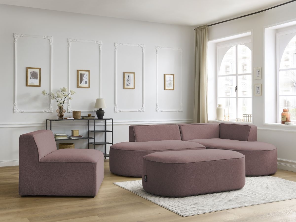 Bobochic Rousseau Ecksofa mit Sofamodul und Pouf Melange-Stoff Rosa Ecke rechts