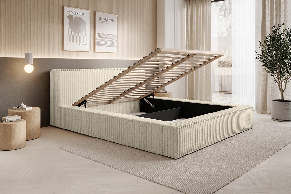 Polsterbett Lento Softcord mit Fellstruktur 160x200 mit Holzrahmen Vito 23