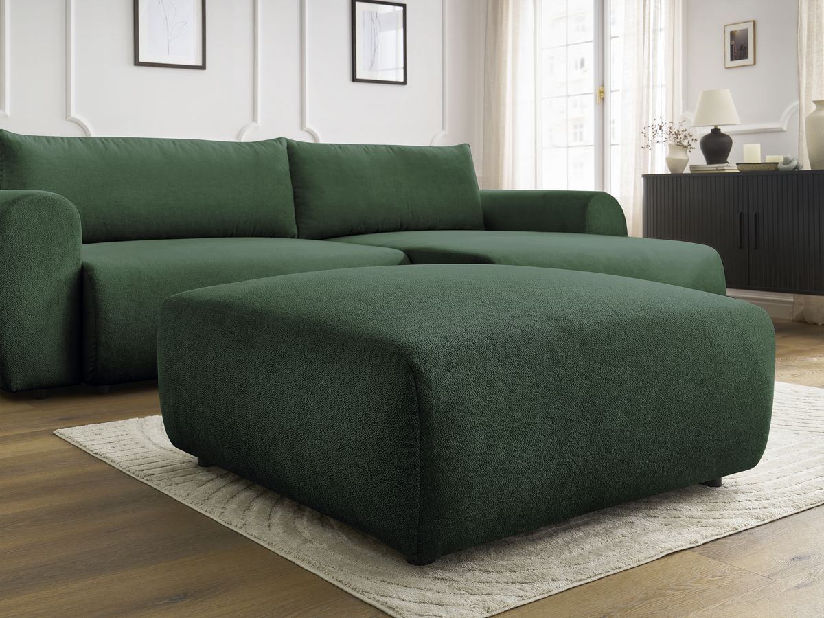 Bobochic Lucien Ecksofa mit Schlaffunktion und Bettkasten und Pouf 314 × 167 cm Stoff Grün Ecke rechts