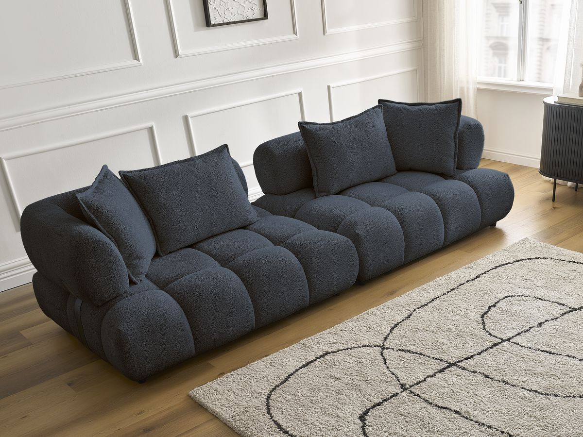 Bobochic Alya Sofa 4-Sitzer Bouclé-Stoff Dunkelblau