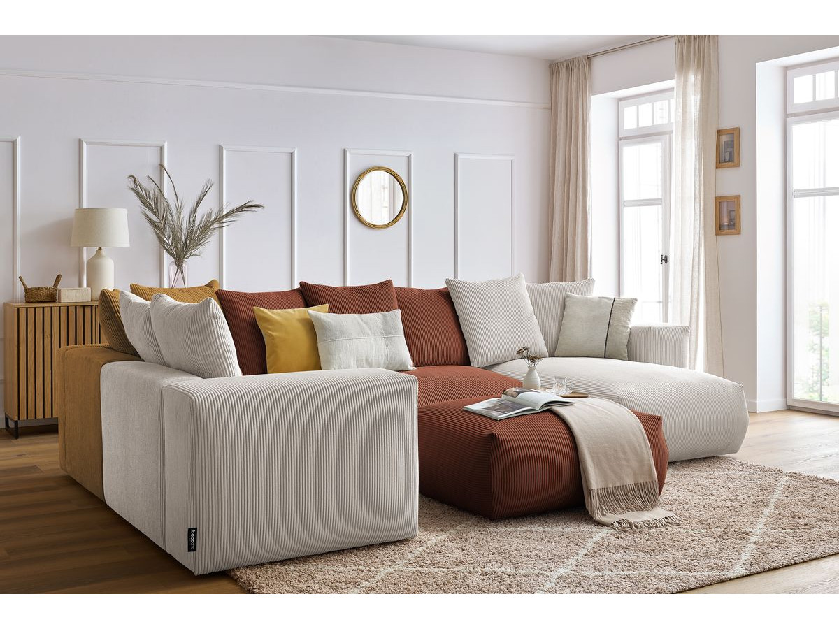 Bobochic Voltaire Wohnlandschaft mit Pouf 356 × 214 cm Cordsamt Mehrfarbig Ecke rechts