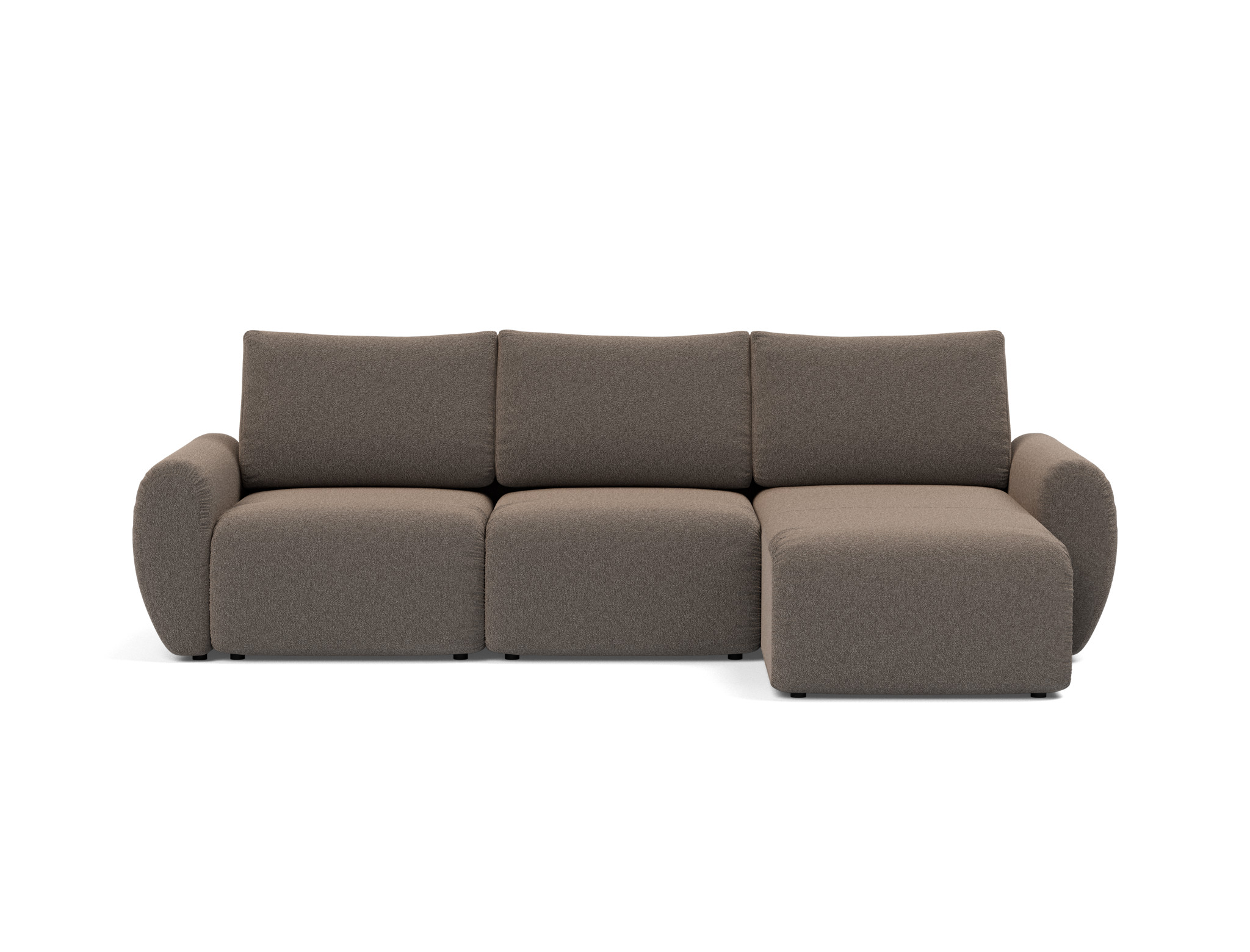 Schlafsofa Norum mit Chaiselongue und Curve-Armlehnen Boucle Skandi 530-Taupe