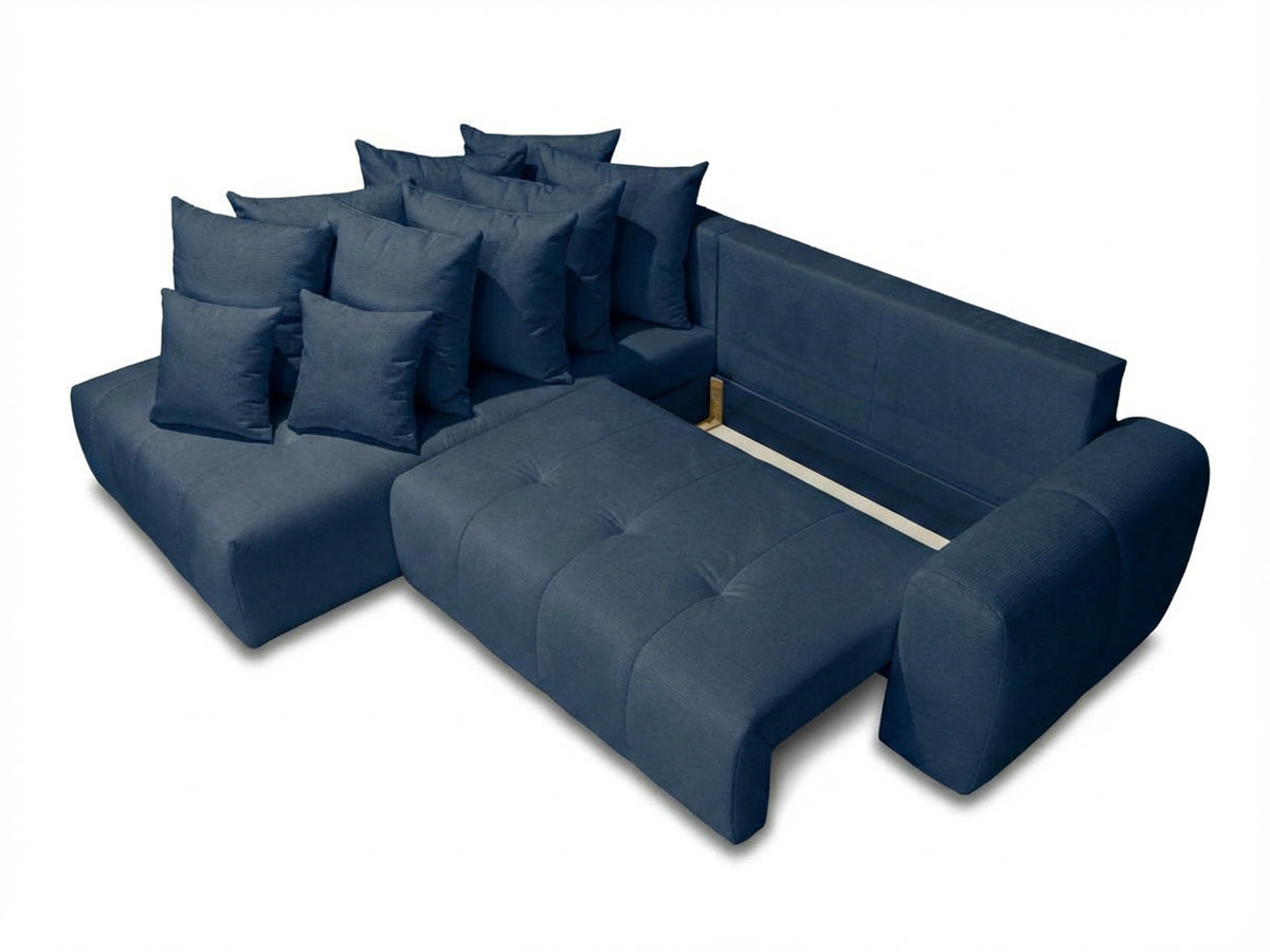 Bobochic Roxelane Ecksofa mit Schlaffunktion und Bettkasten Melange-Stoff Dunkelblau Ecke links