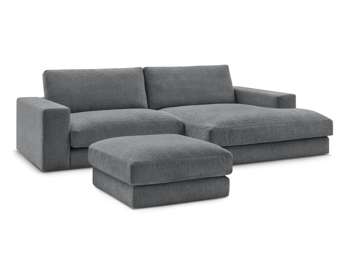 Bobochic Leonard Ecksofa mit Pouf 274 × 159 cm Strukturstoff Dunkelgrau Ecke rechts