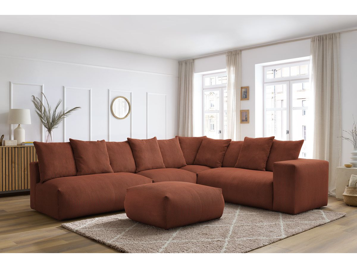 Bobochic Voltaire Ecksofa mit Pouf 322 × 268 cm Cordsamt Orange Ecke rechts