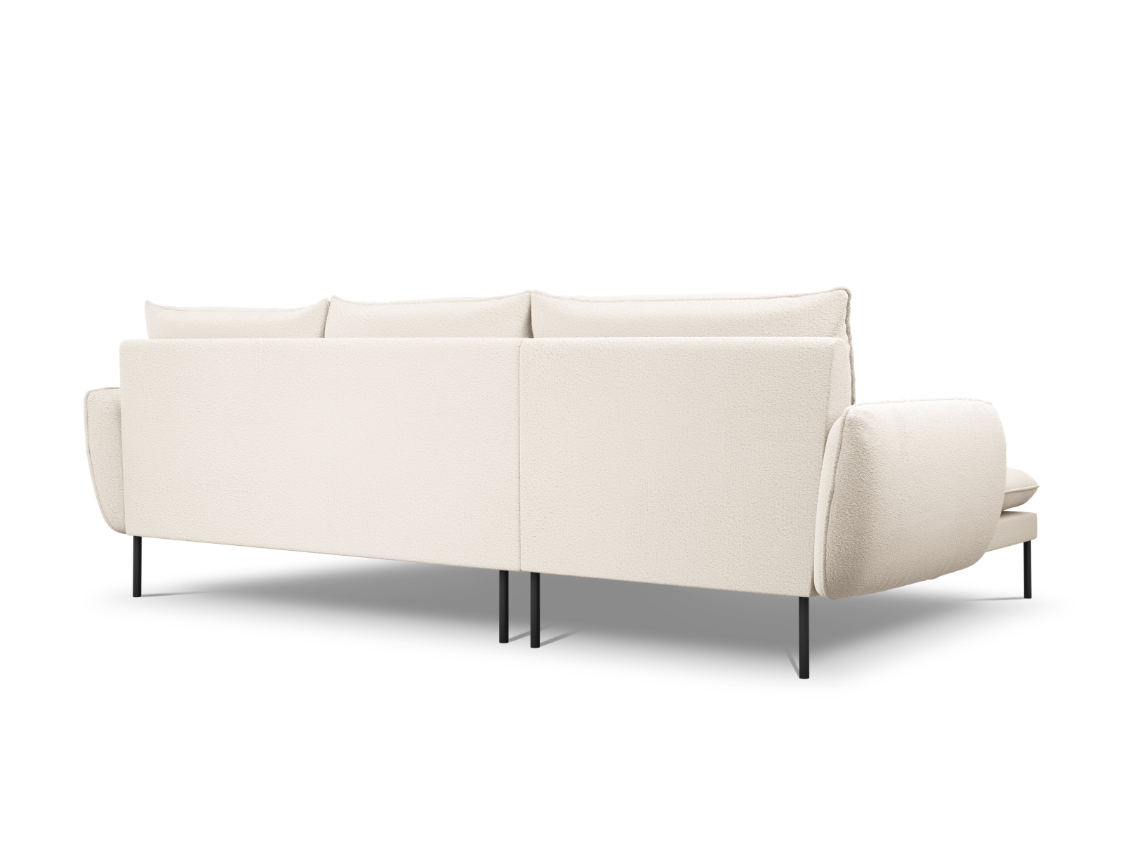 Cosmopolitan Design Ecksofa Vienna 5-Sitzer Boucle Ascot Beige Links Beine Schwarzes Metall