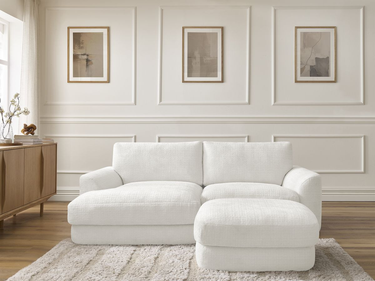 Bobochic Leonore Ecksofa mit Pouf Strukturstoff Weiß Ecke links