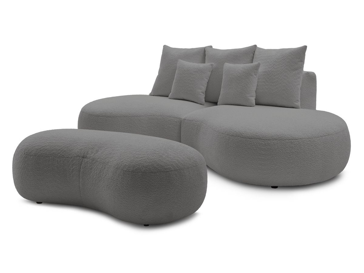 Bobochic Saint-germain Sofa 5-Sitzer mit Pouf Bouclé-Stoff Hellgrau