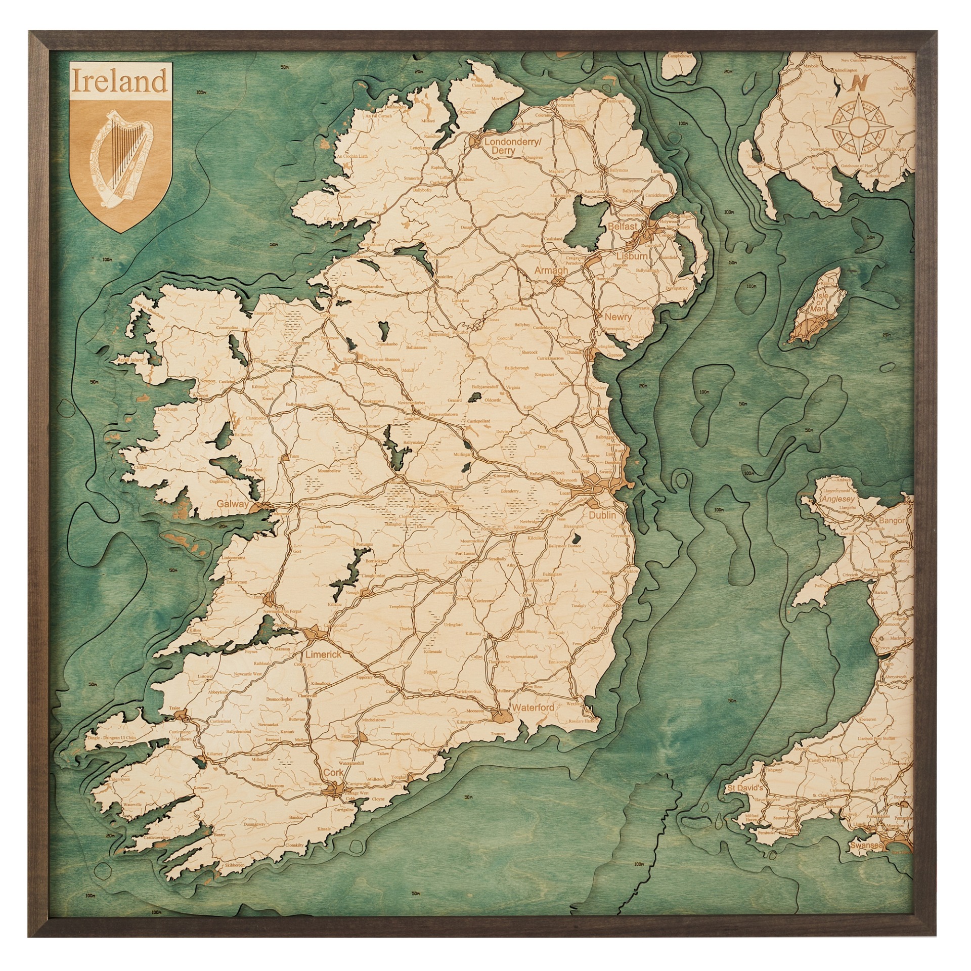 Cutting Brothers 3D Holz-Wandkarte Irland 76x76 cm