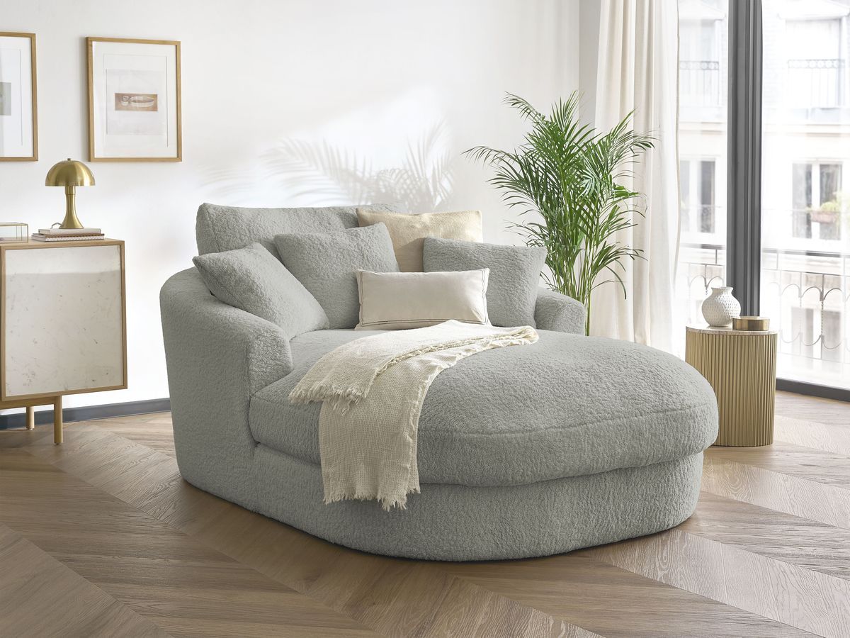 Bobochic Belem Méridienne-Modul Bouclé-Stoff Hellgrau
