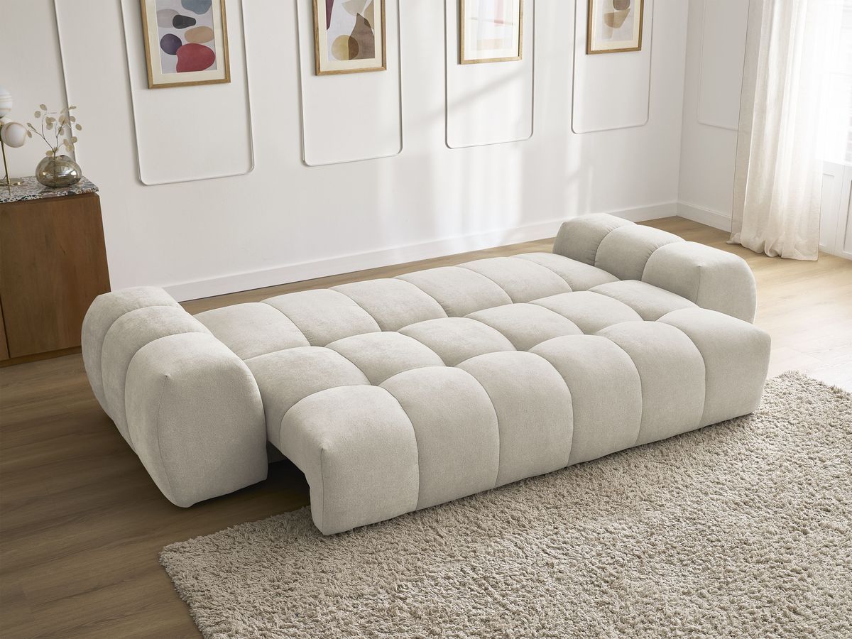 Bobochic Everest Schlafsofa 3-Sitzer mit Bettkasten, 2 Kissen Strukturstoff Beige