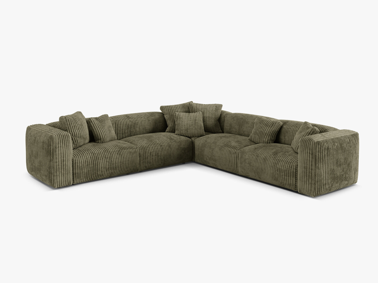 Micadoni modulares symmetrisches Ecksofa XL Martina 5-Sitzer Kord Tilia Moßgrün