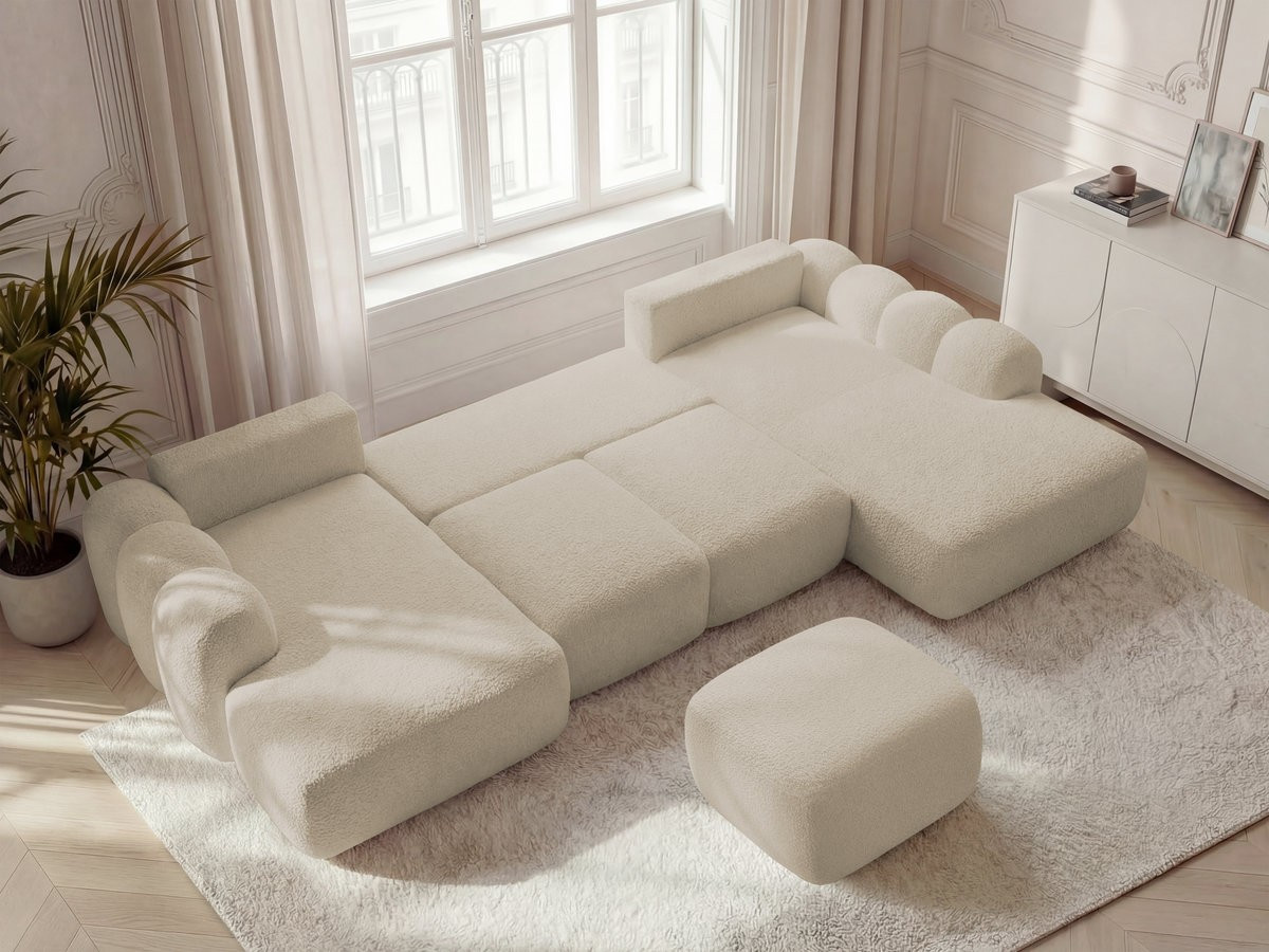 Bobochic Montaigne Wohnlandschaft mit Pouf Bouclé-Stoff Beige Ecke links