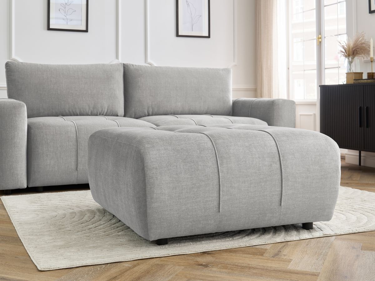 Bobochic Arsene Schlafsofa 4-Sitzer mit Bettkasten und Pouf Samt Hellgrau