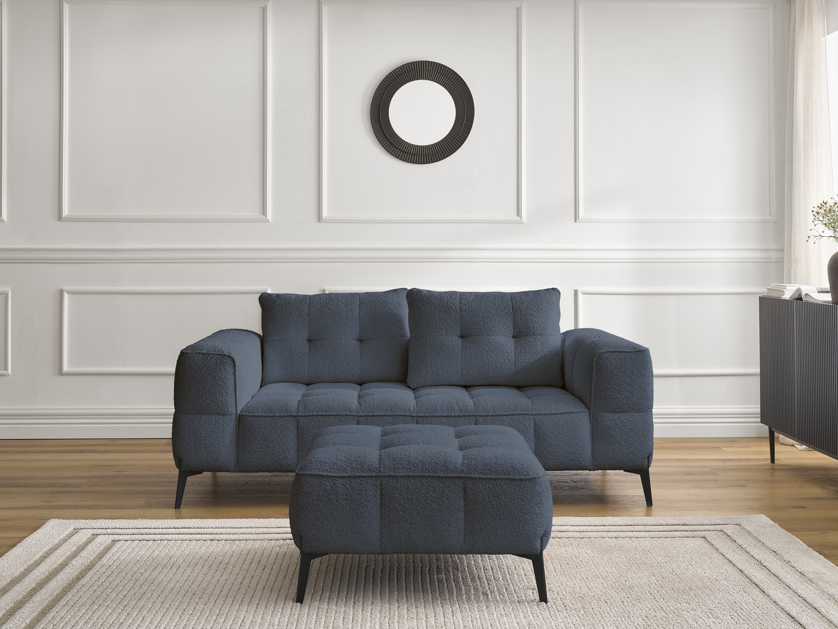 Bobochic Anis Sofa 2-Sitzer mit Pouf Bouclé-Stoff Dunkelblau