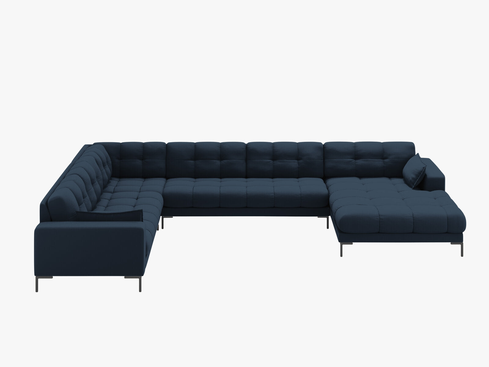 Micadoni Wohnlandschaft Mamaia 7-Sitzer Links Strukturierter Stoff Neve Blau schwarze Beine