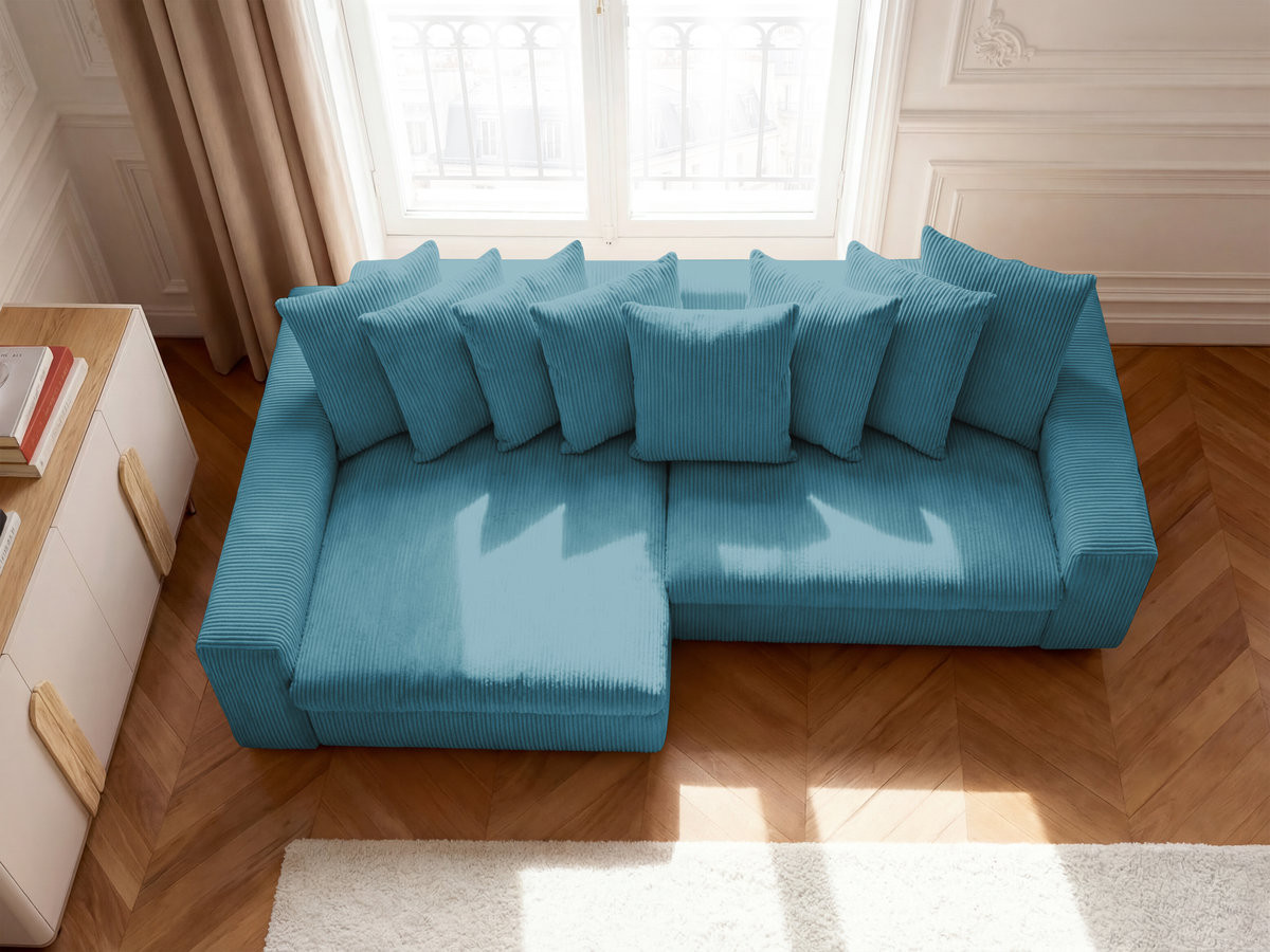 Bobochic Enore Ecksofa 330 × 157 cm Cordsamt Hellblau Ecke links