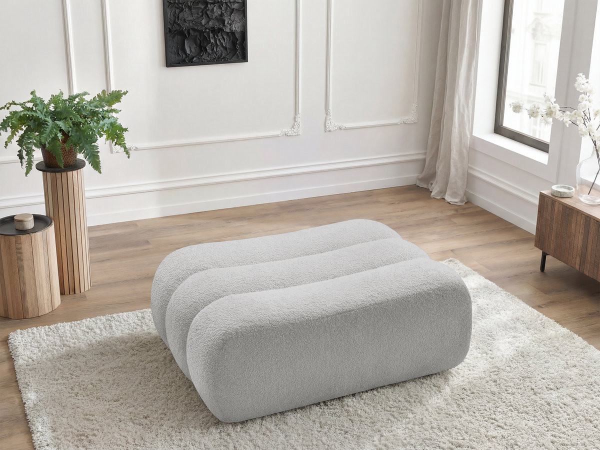 Bobochic Azra Pouf Bouclé-Stoff Hellgrau