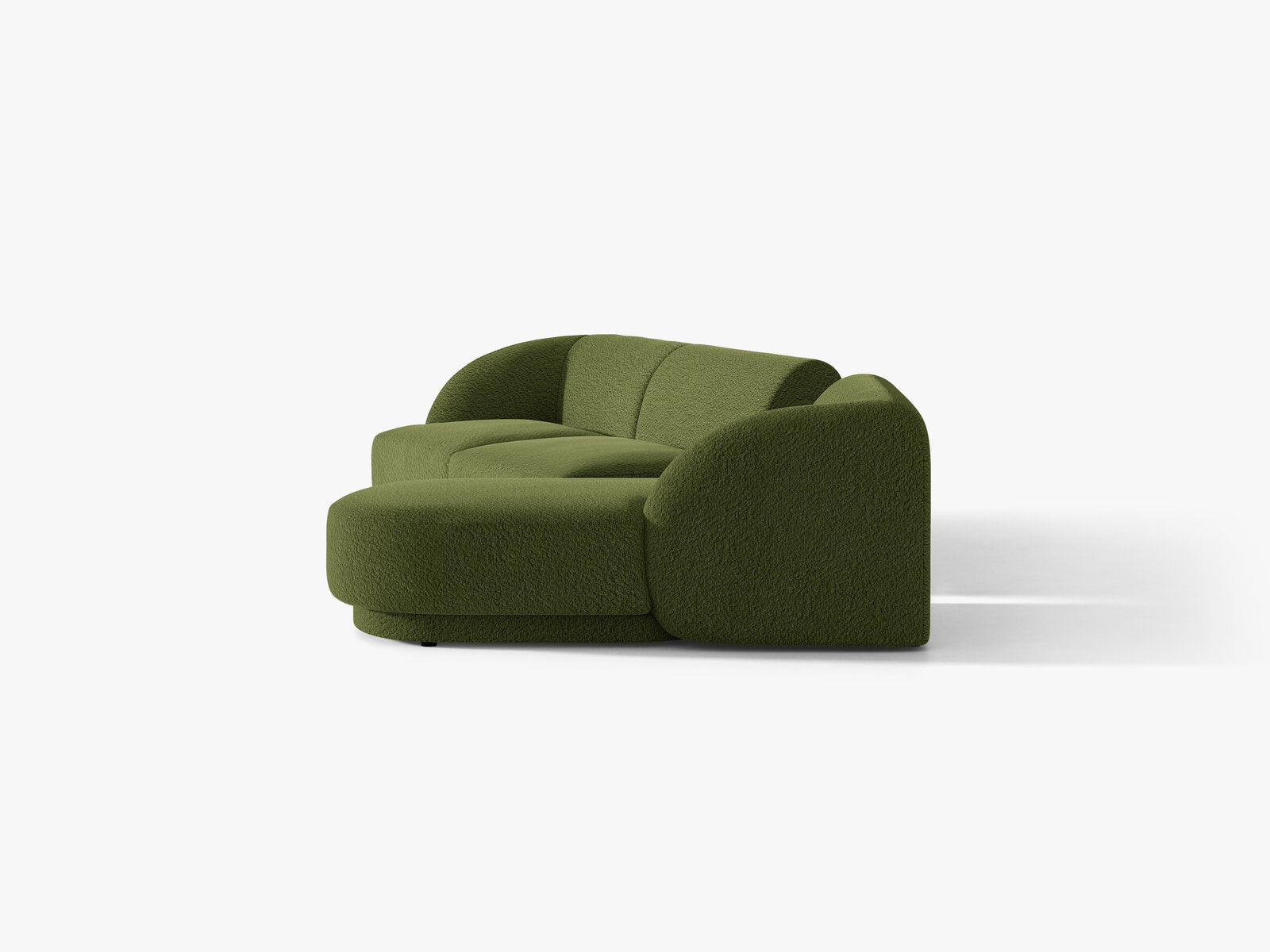 Micadoni Modulares Sofa Miley mit Recamiere 3-Sitzer Rechts Boucle Baloo Dunkel-Olivgrün