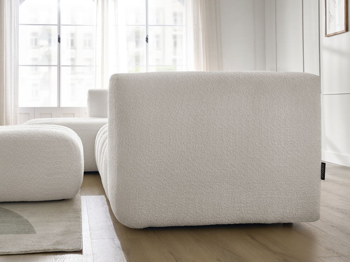 Bobochic Talia Ecksofa mit Pouf Bouclé-Stoff Weiß Ecke links