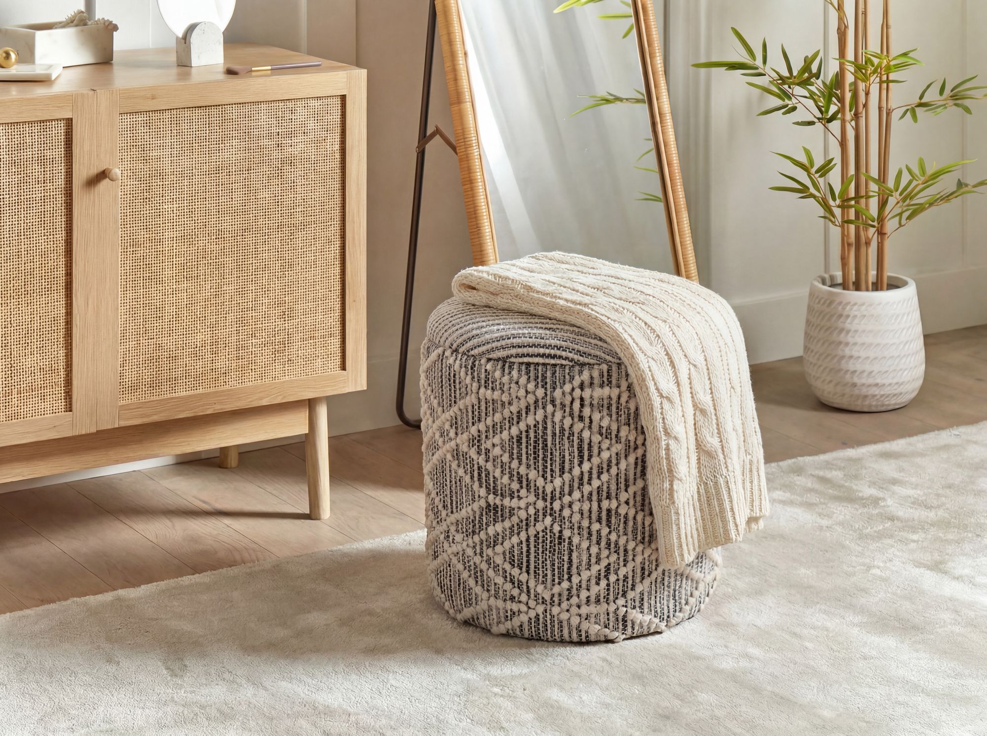 Sitzhocker Nesna Stoff Grau Ø 40 cm