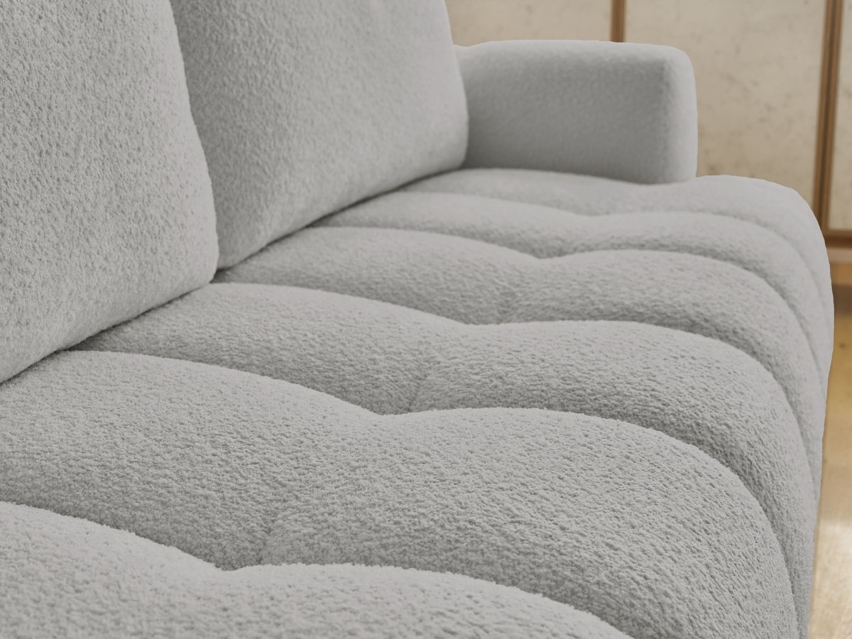 Bobochic Fuji Schlafsofa 3-Sitzer mit Bettkasten Bouclé-Stoff Hellgrau