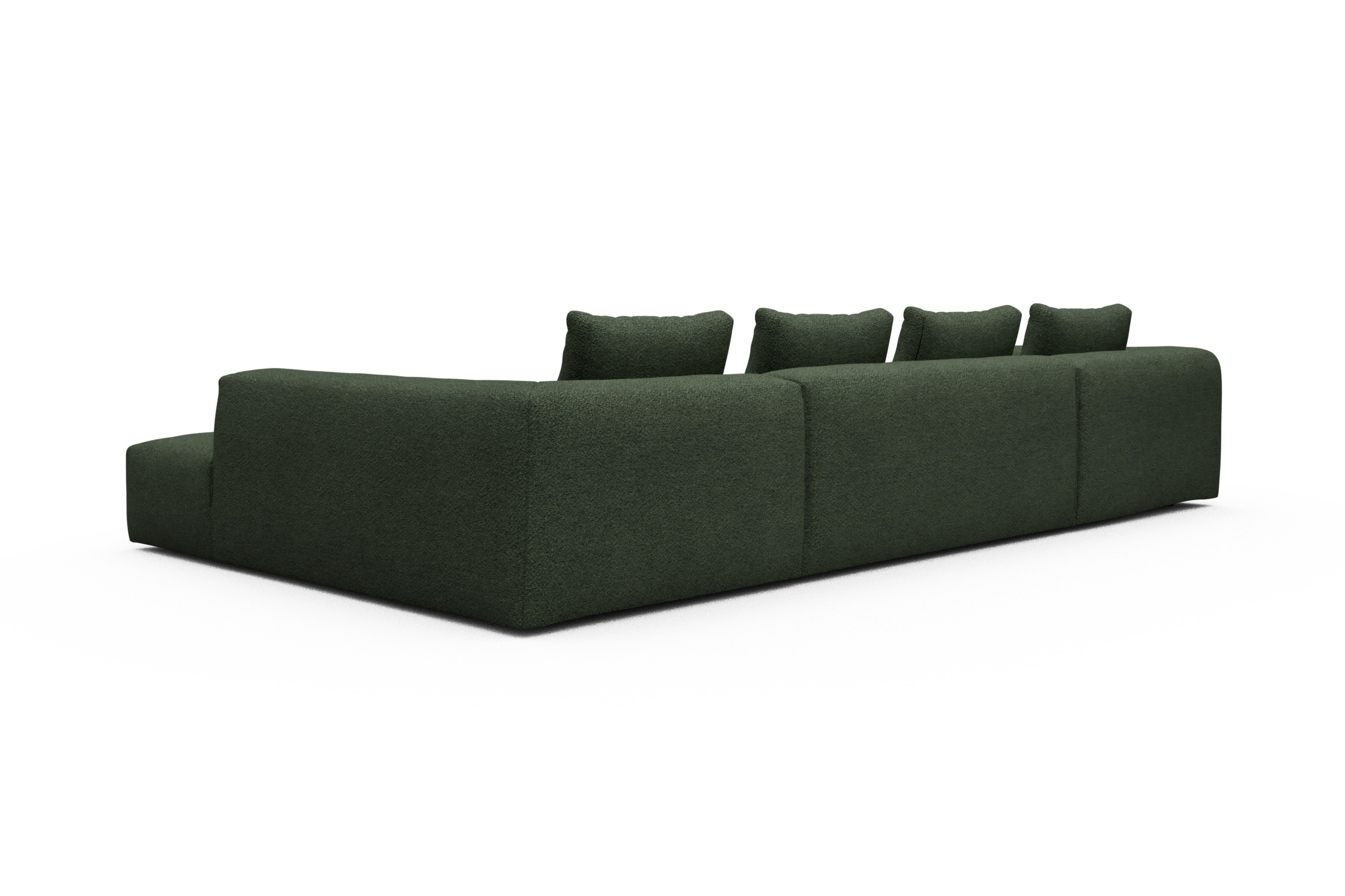 Wohnlandschaft Fred Relax-Ecke rechts mit 2-Sitzer und Chaiselongue links Boucle Vanora 869-Deep-Green