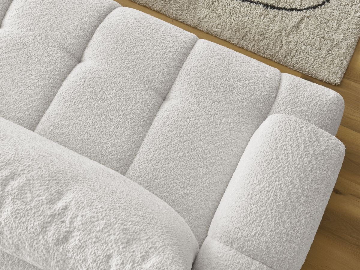 Bobochic Fuji Ecksofa mit Schlaffunktion und Bettkasten 292 × 160 cm Bouclé-Stoff Weiß Ecke rechts