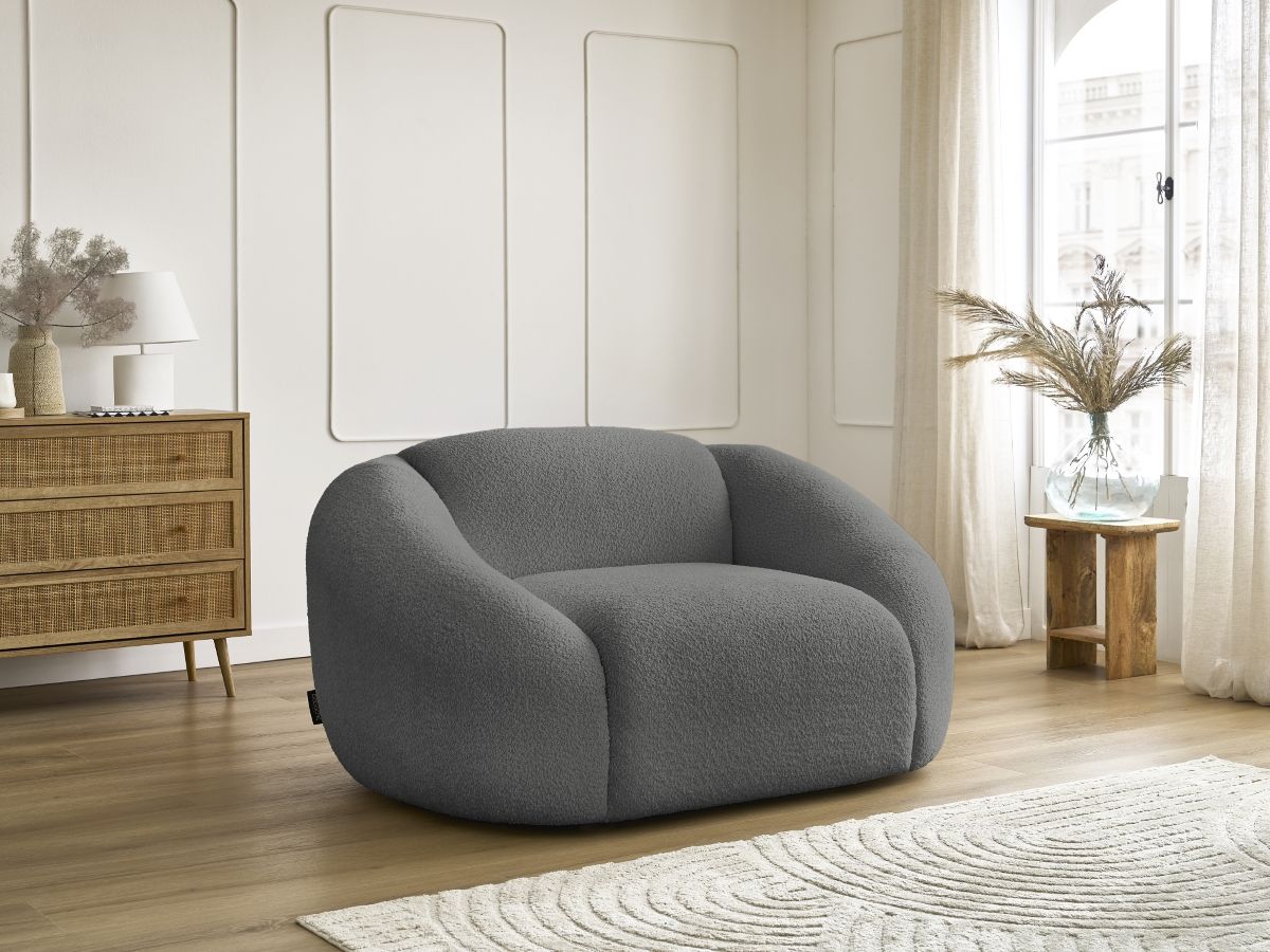 Bobochic Tina Sessel Bouclé-Stoff Dunkelgrau