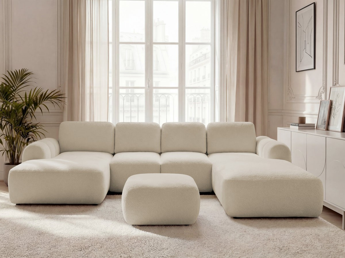 Bobochic Montaigne Wohnlandschaft mit Pouf Bouclé-Stoff Beige Ecke links