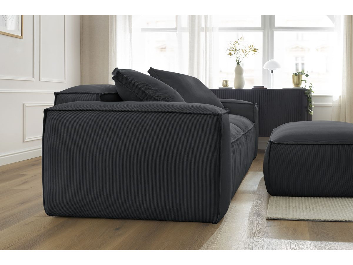 Bobochic Boheme Sofa 4-Sitzer mit Pouf Cordsamt Schwarz