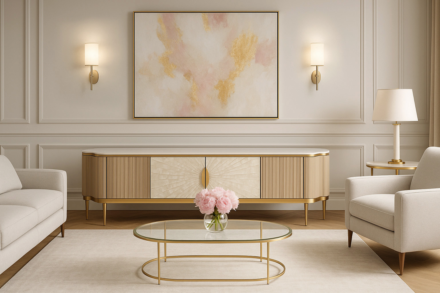 Livin Hill TV-Kommode Stilig 200 × 40 × 52 cm Champagnergold, Platte Weiß