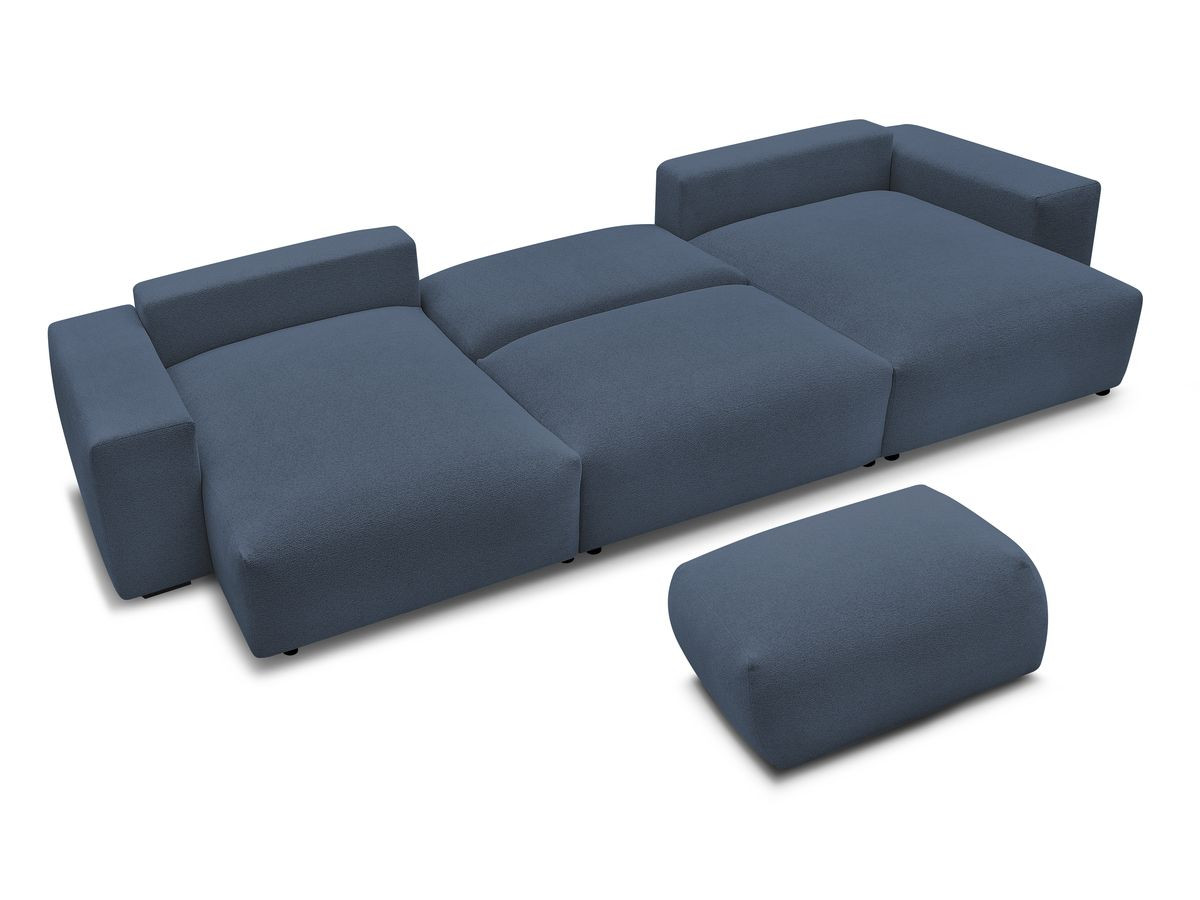 Bobochic Voltaire Wohnlandschaft mit Pouf 420 × 174 cm, Liegefläche 135 × 345 cm Melange-Stoff Dunkelblau