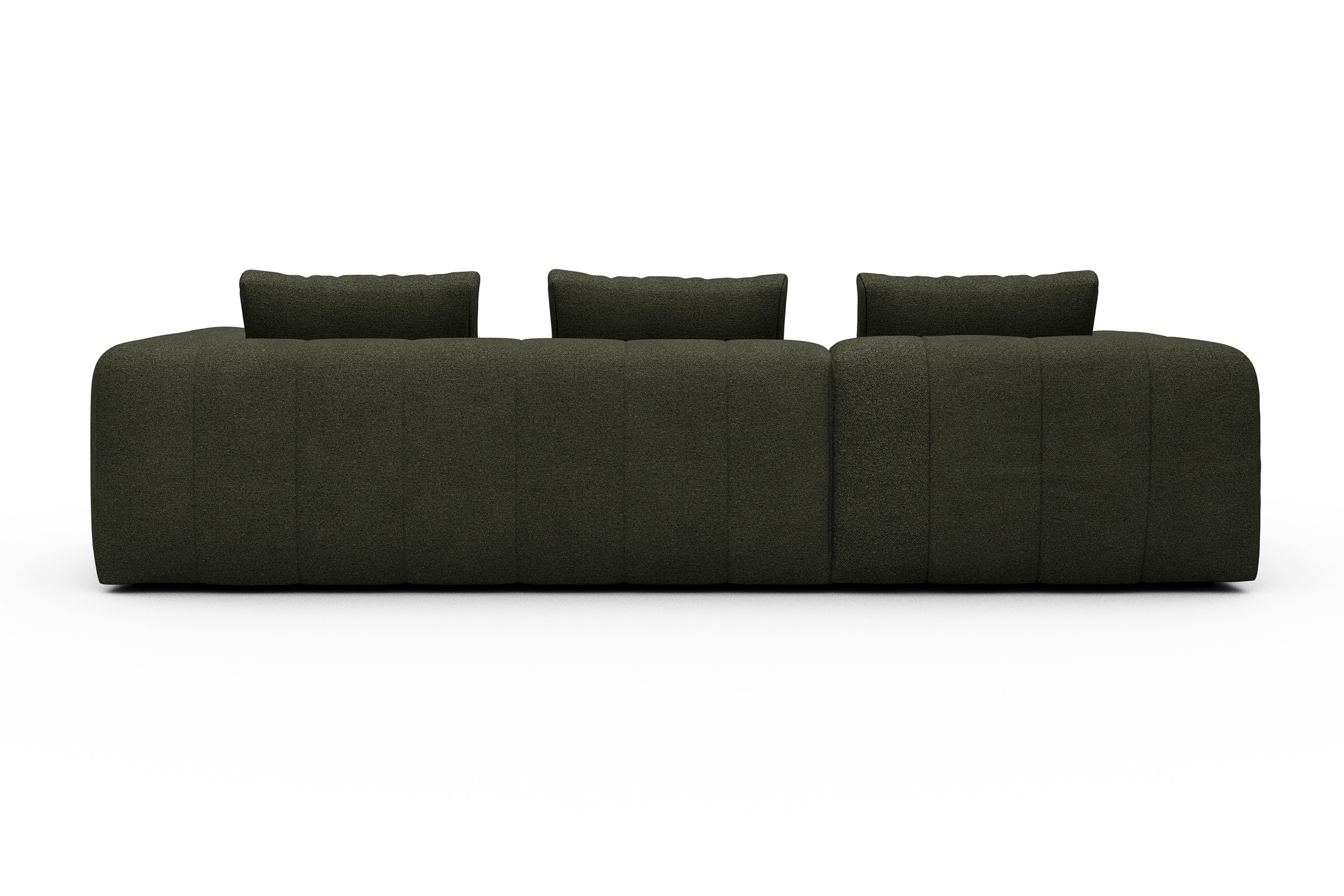 Ecksofa Hugo 2,5-Sitzer Armlehne rechts mit Chaiselongue Boucle-Forest-Green