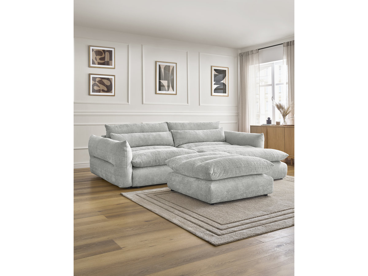 Bobochic Neil Ecksofa mit Pouf Strukturstoff Hellgrau Ecke rechts