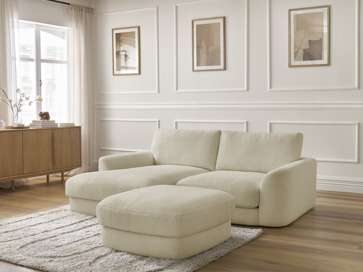 Bobochic Leonore Ecksofa mit Pouf Bouclé-Stoff Beige Ecke links