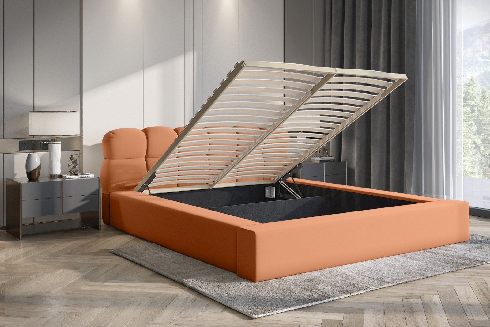Polsterbett Vento-New Samtstoff 140x200 mit Holzrahmen Piano 21 Kupfer