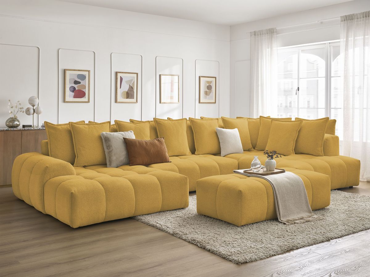 Bobochic Everest Wohnlandschaft mit Pouf, 14 Kissen Melange-Stoff Gelb Ecke links