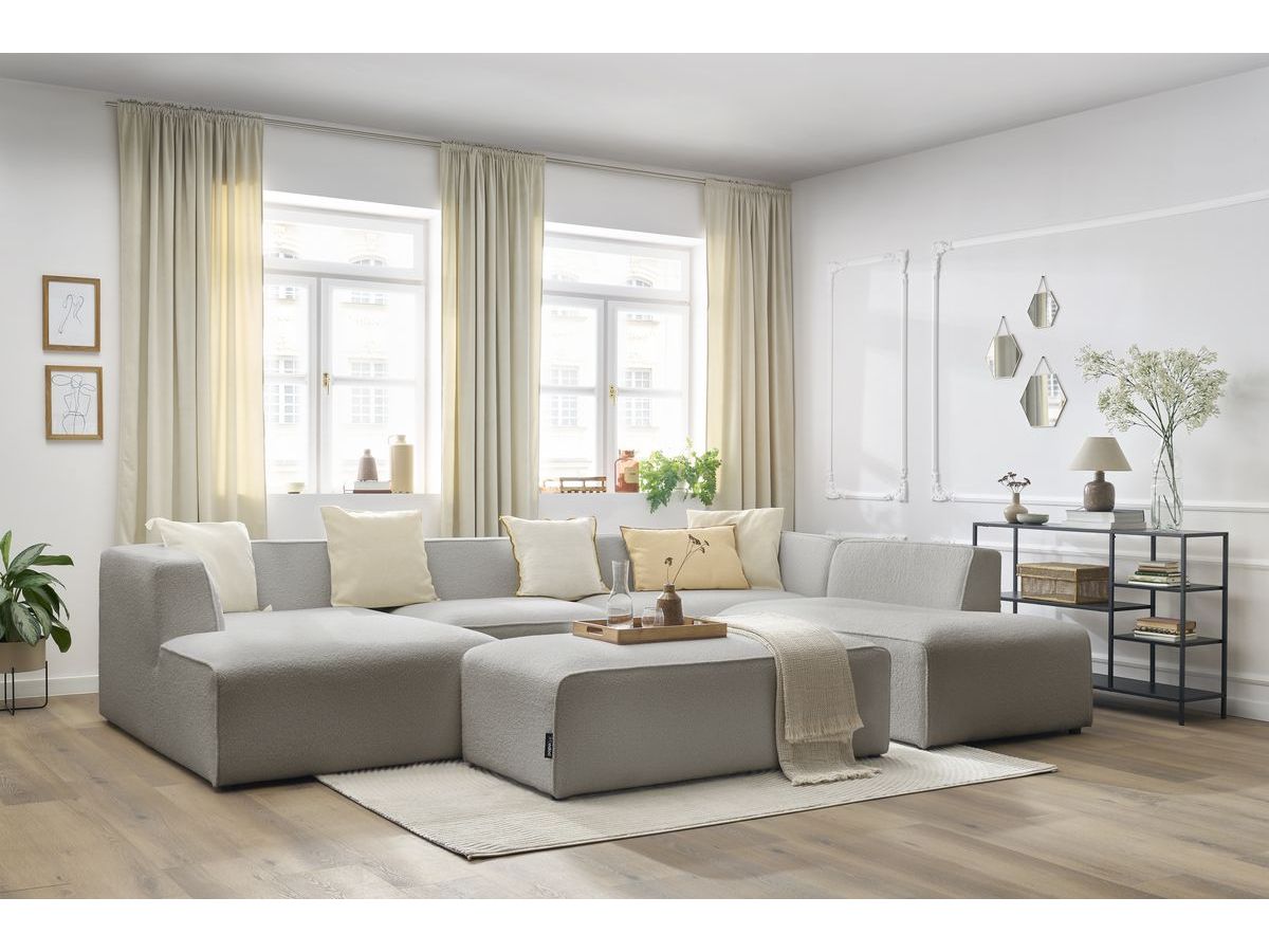 Bobochic Megeve Wohnlandschaft mit Pouf Bouclé-Stoff Hellgrau Ecke links