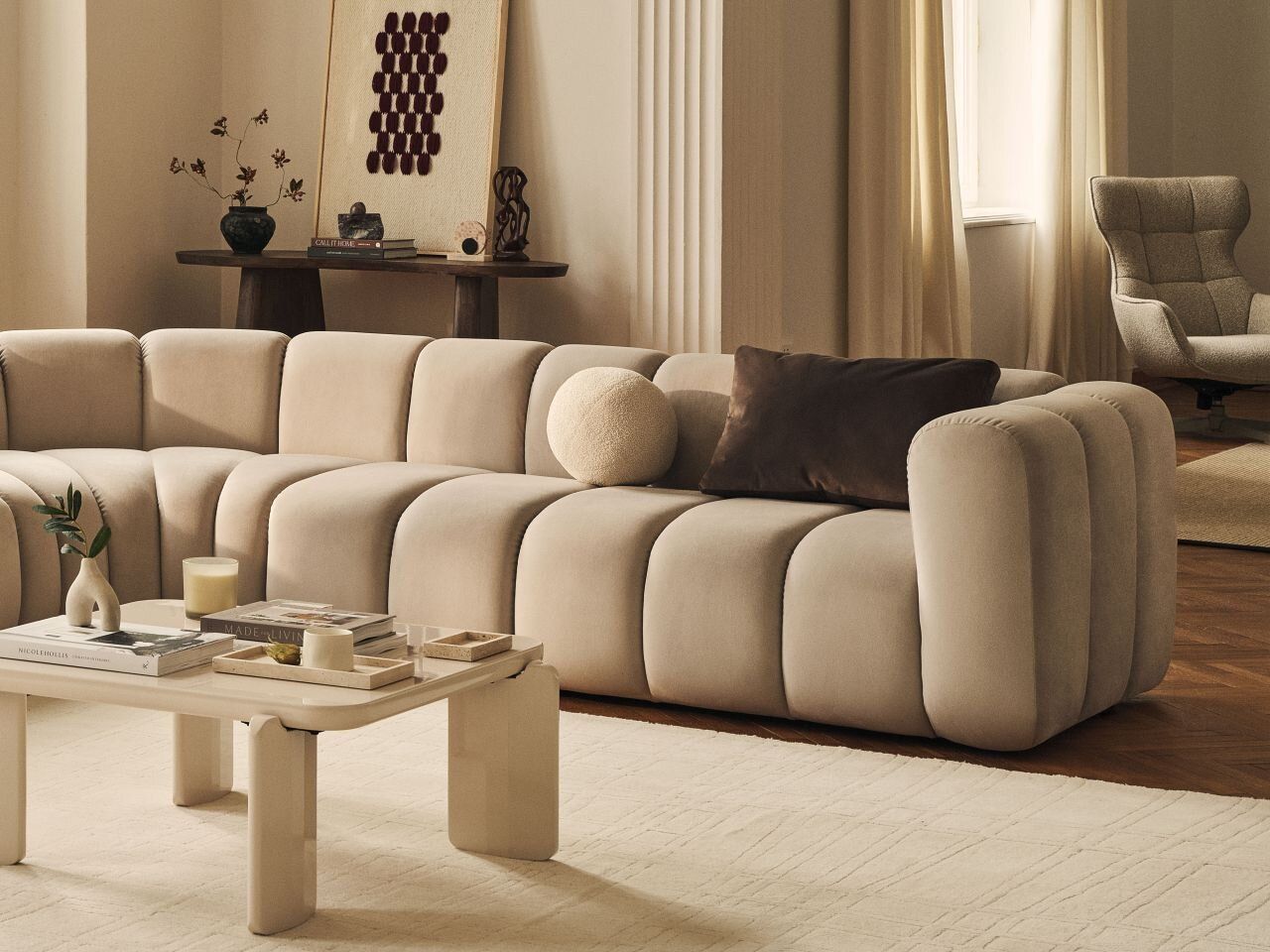Micadoni Sofa Lupine 3-Sitzer Boucle Baloo Schwarz